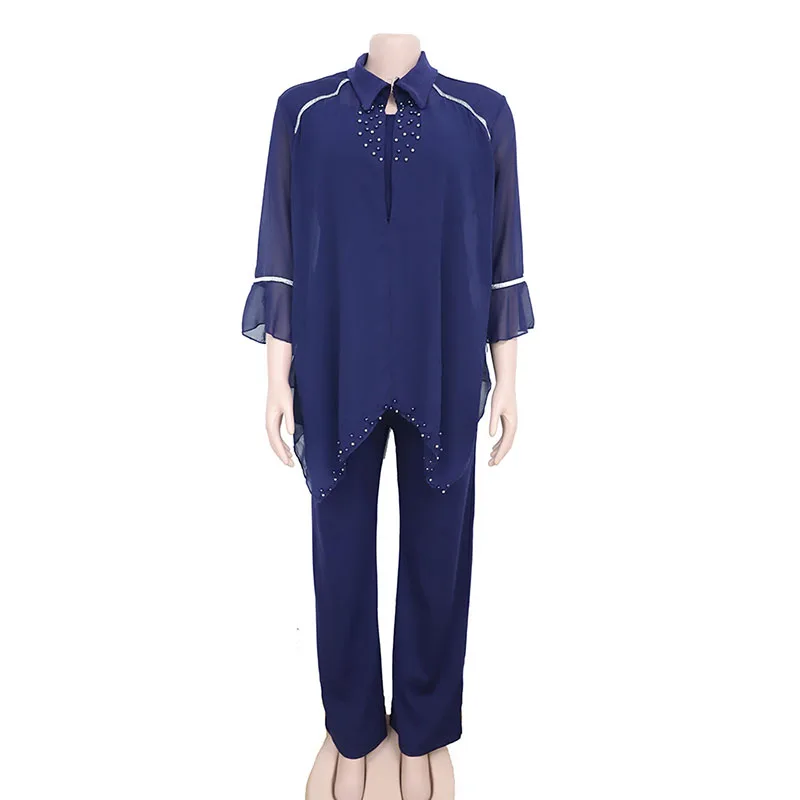 

Two Piece African Clothing For Women 2020 New Dashiki Chiffon Beading Casual Sets Fashion Elastic Plus Size Africa Set Lady