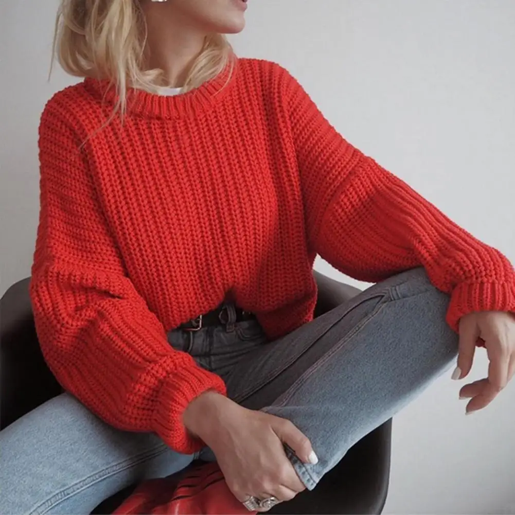 

Autumn Winter Women Sweater Pullovers Casual Solid Color Knitted Warm Skin-friendly O Neck Long Sleeve Sweater Casual Pullovers