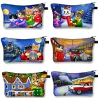 Кошки, кошки, автомобили, новогодние полосы, дома, зимняя косметичка для снега, чистый милый кошка, косметичка, женская сумка для макияжа, мини-сумка