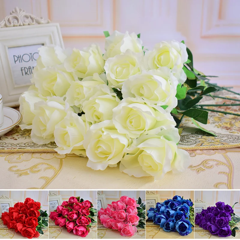 17 шт. поддельные искусственные шелковые цветы розы для дома стол вечерние
