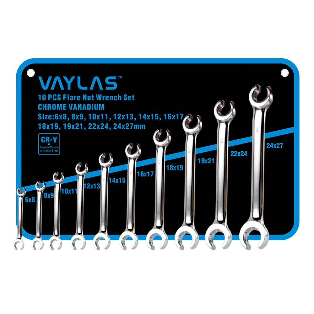 

10Pcs Flare Nut Wrench Tools Set 6-27mm Sizes Oil Pipe Wrenches with Storage Pouch High Torque Mirror Polished Spanner Tool