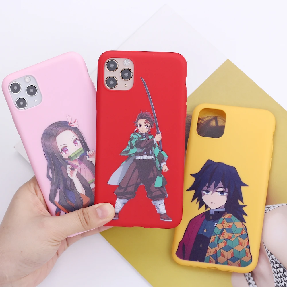 

Anime Kimetsu no Yaiba Demon Slayer Fire Phone Cover For iPhone 12 11 Pro Max X XS XR Max 7 8 7Plus 8Plus 6S Soft Silicone Case