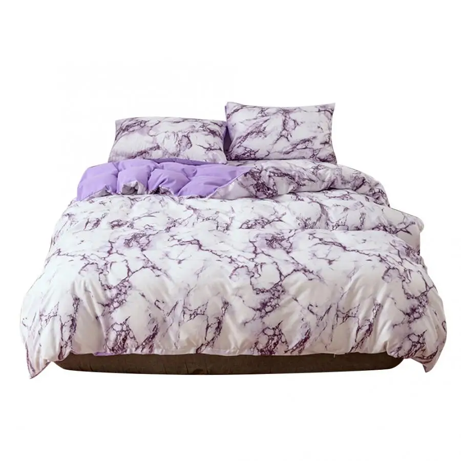 Фиолетовый Nordic 3Pcs/Set Marbled Print Polyester Quilt Cover Pillowcase Bedding US-EU-Super King Size Nordic Double Bed Covers - Цвет: Фиолетовый