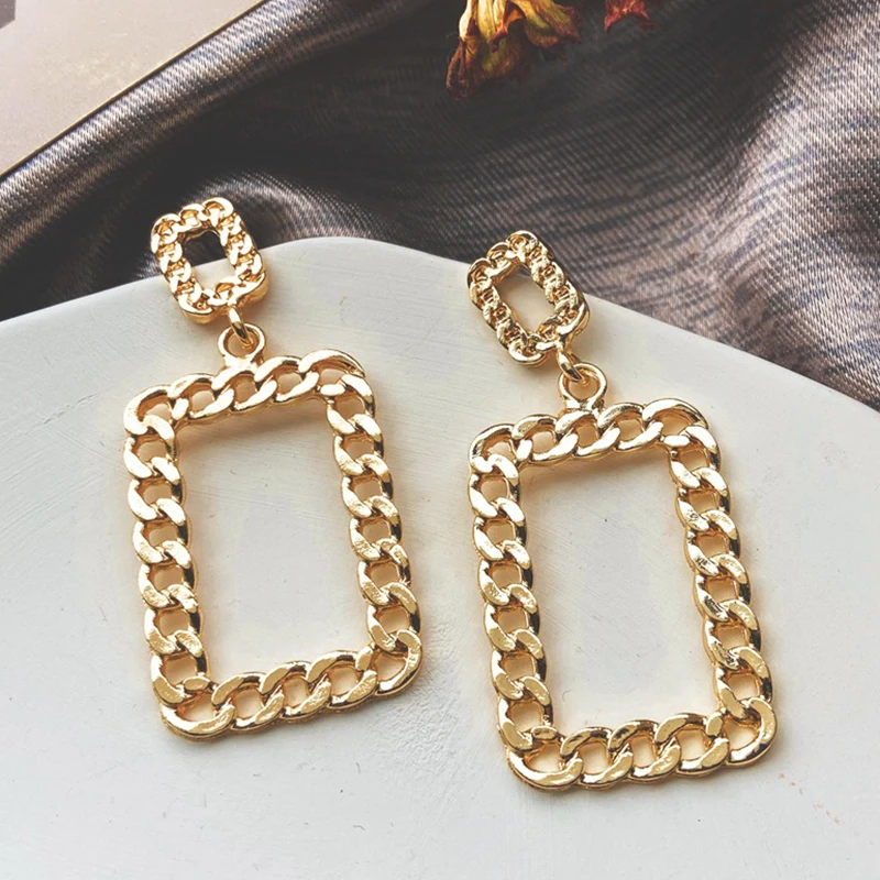 Новые полые квадратные серьги-цепочки в европейском и американском стиле