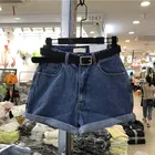 Женские джинсовые шорты, классические синие широкие шорты с высокой талией, лето 2021