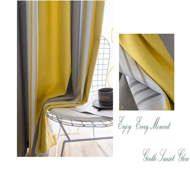 Yellow/Grey Striped Curtains for Living Room Nordic Classic Window Drapes Yellow Blackout Panel Fabric for Bedroom W-ZH029#20