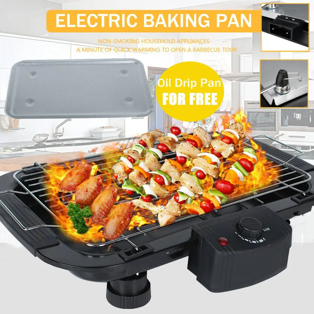 

1600W Hot Plate Electric BBQ Grills Griddles Kitchen Teppanyaki Non-stick Surface 5 Adjustable Temperature Incredibly Versatile