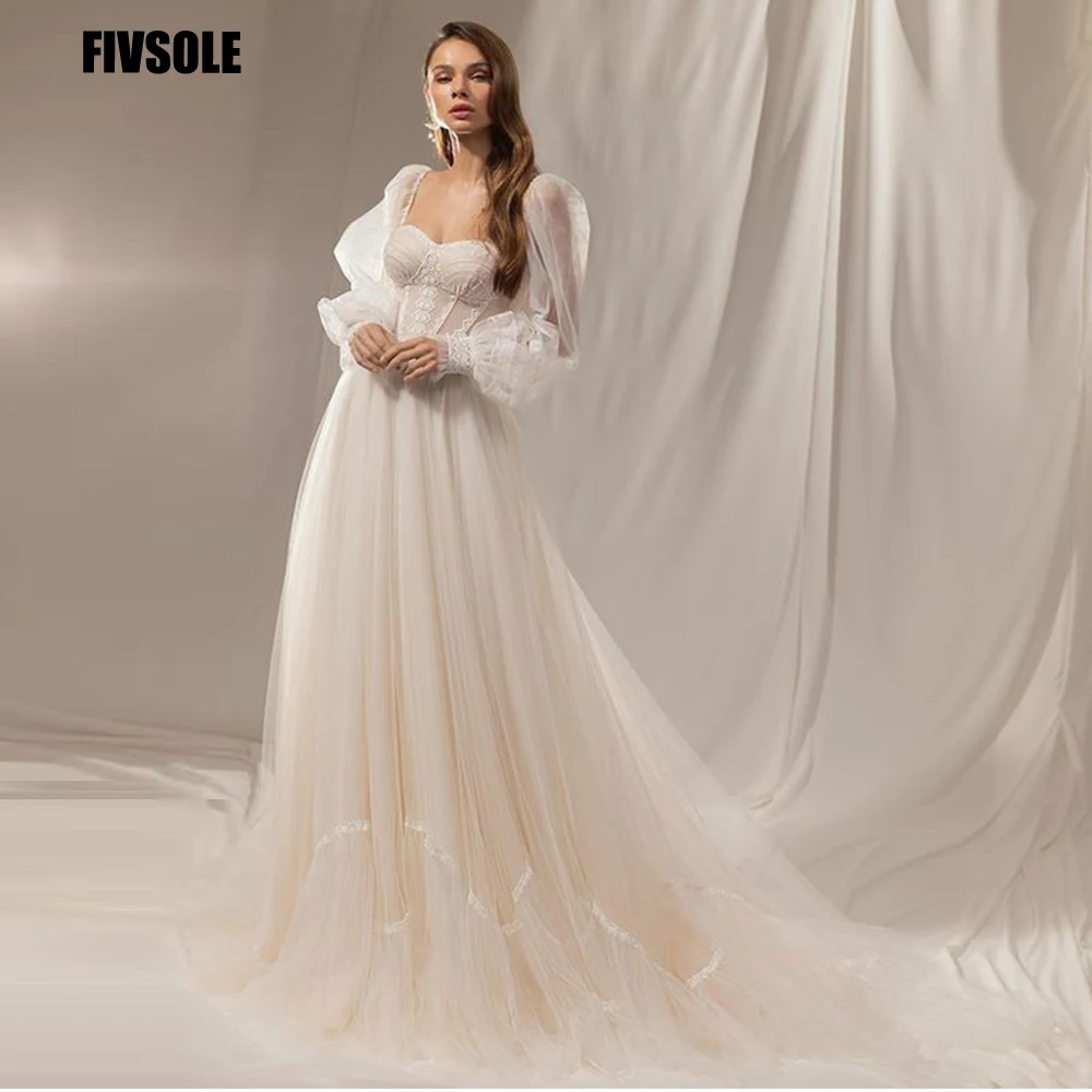 

Fivsole White Tulle Vintage Wedding Dresses Strapless With Bow Back Princess Bridal Dress Boho Wedding Gowns Robe De Mariée