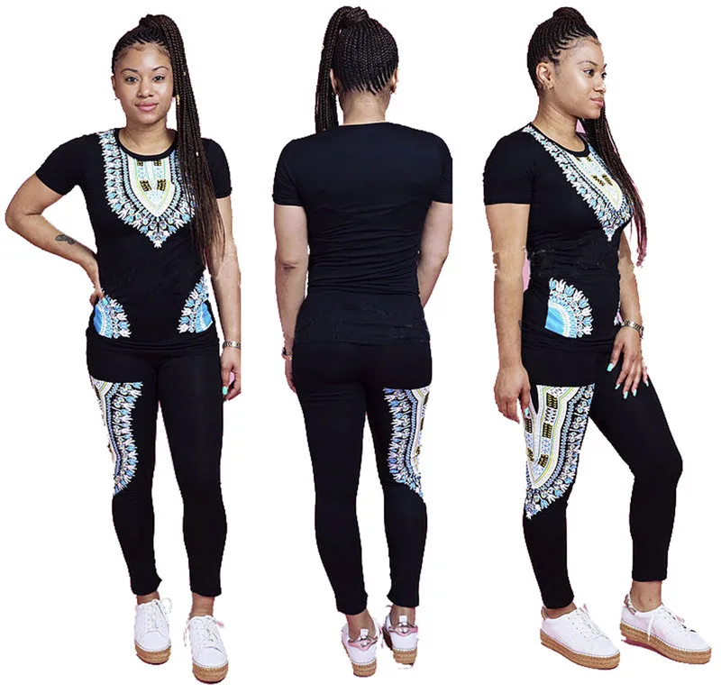 

Traditional African Clothing 2 Piece Set Women Fashion Style African Print Dashiki Attire Top Pant Tribal Costume African Suits