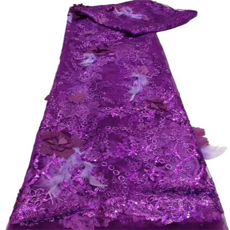 

Африканские блестки, кружевная ткань с перьями 2021, Высококачественная вышивка, французские сетчатые кружева, нигерийские тюлевые ткани 5 ярдов/шт.