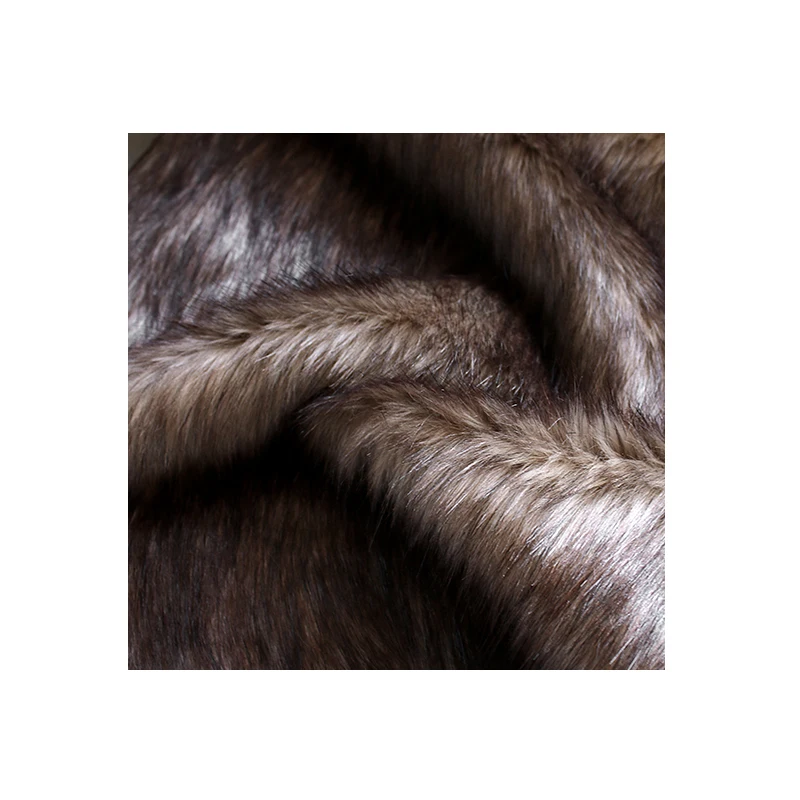 Faux fox fur fabric thick coat long woolen cloth brown by clothing designer | Fabric