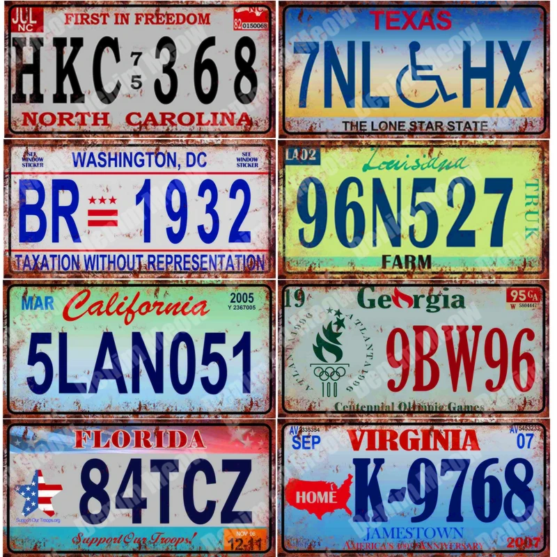 

USA Car License Plates Oregon California Texas Vintage Metal Tin Sign Home Bar Decor Florida Utah Motorcycle Number Plate A927