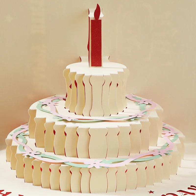

Hollow Paper Cut Paper Sculpture Greeting Card Festival Postcard Decoration Gift 3D Cake Birthday Wishes Greeting Card