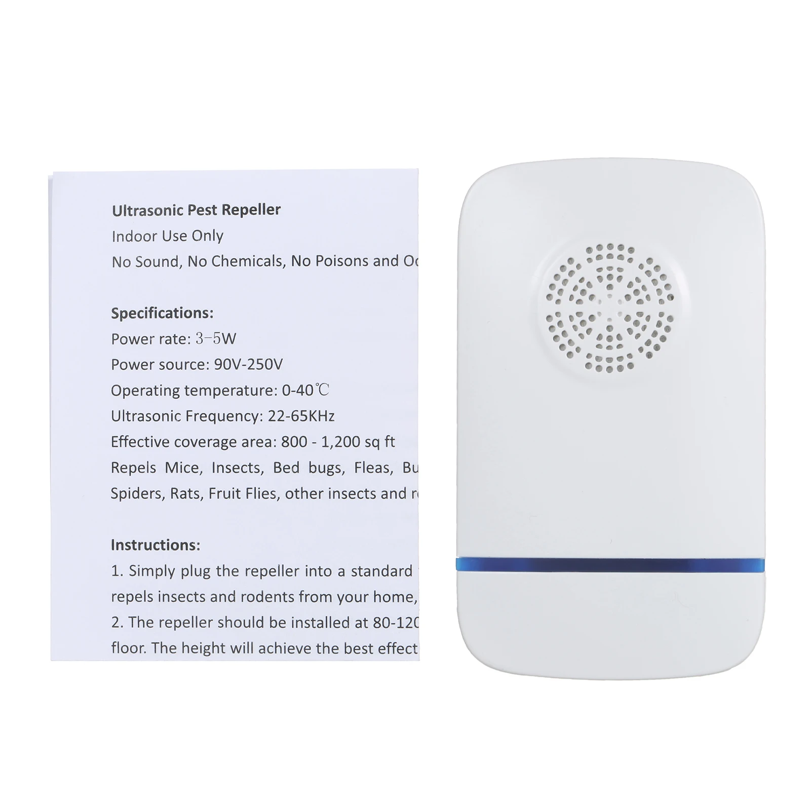 

KKmoon Plug-in Ultrasonic Pest Repeller Electric Insect Repellent Mosquito Ants Spiders Roaches Insect Ultrasound Repelling Tool