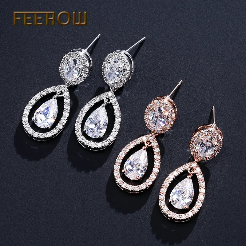 Женские серьги капельки FEEHOW блестящие с цирконием в форме капель