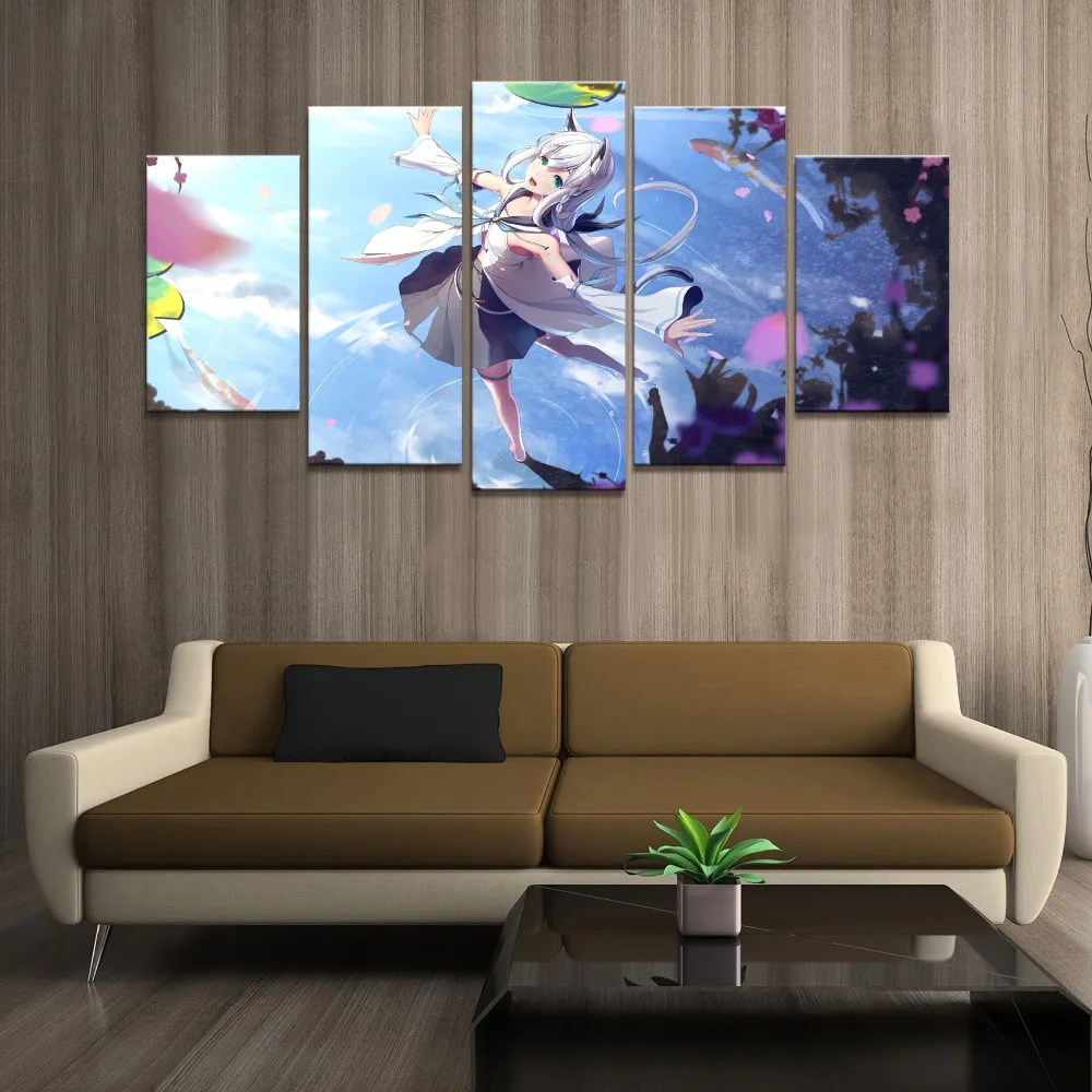 

Home Decor Poster HD Pictures Prints Canvas 5 Piece Modular A Girl Dancing on the Water Anime Living Room Decorative Painting