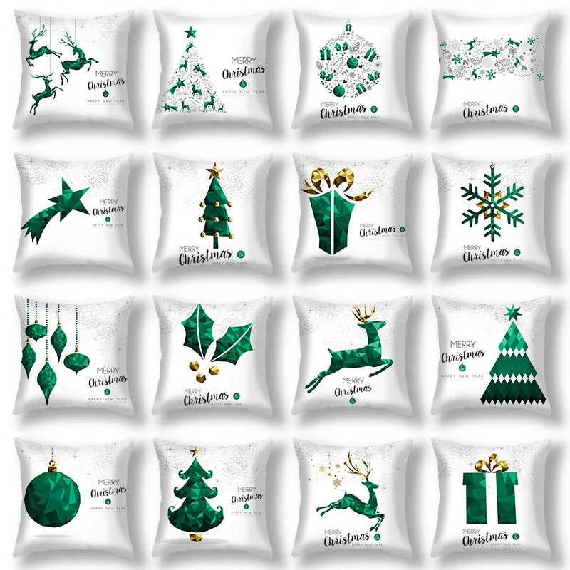 

White Green Christmas Pillowcase Snowflake Elk Merry Christmas Decor For Home Xmas Tree Ornaments Navidad Gifts Noel Pillowcase
