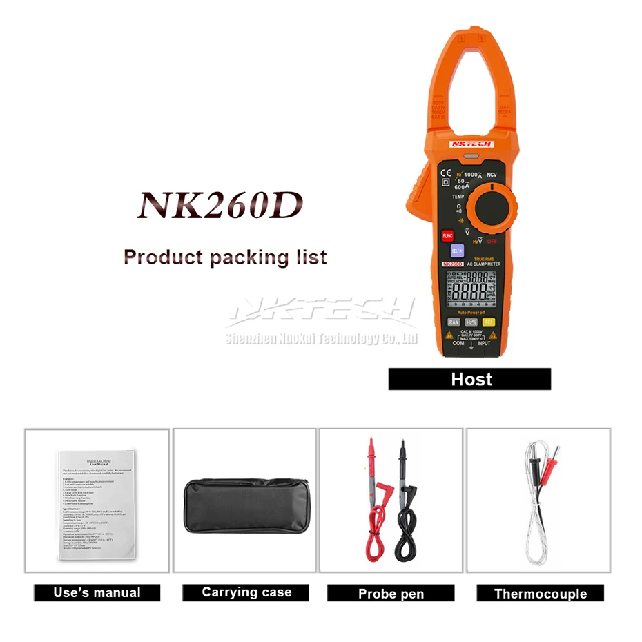 Цифровой токоизмеритель-зажим NKTECH NK260D Ture RMS температуры напряжения переменного
