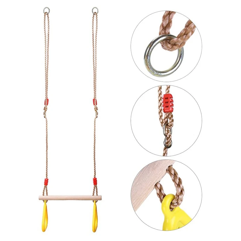 

Kids Outdoor Indoor Wooden Trapeze Swing Rings Funny Game Toys for Court Yard Garden Chhildren Kids Play Game