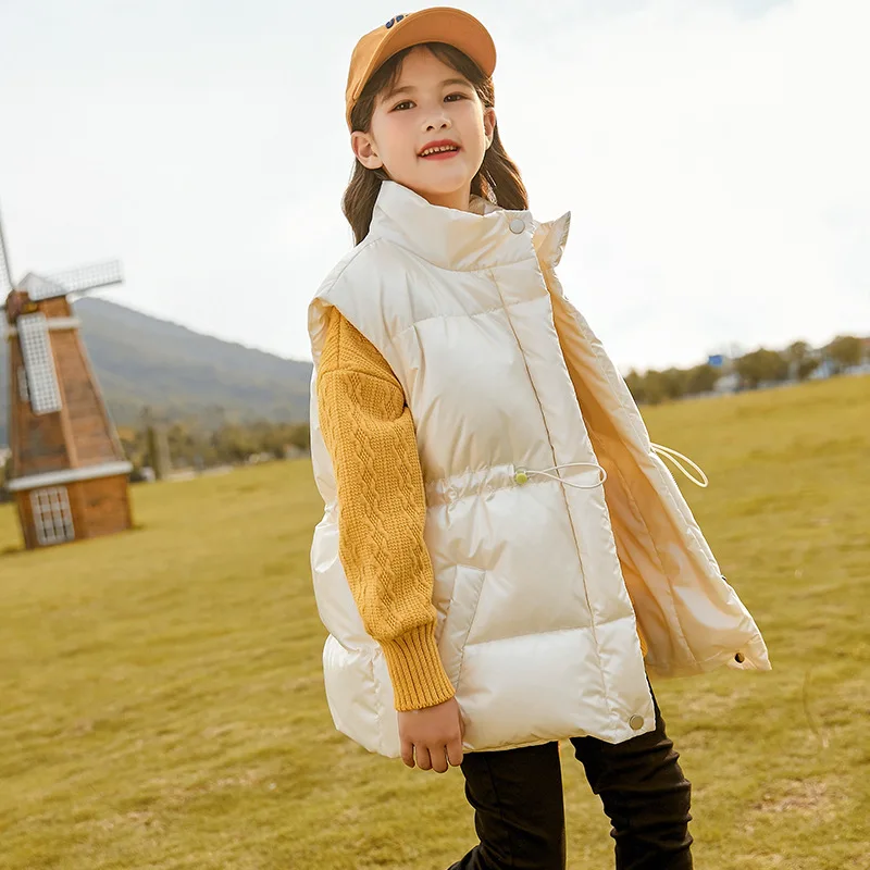 

Girls winter down cotton jacket 2020 new big children's thick high-necked waistcoat children's winter clothing parent-child cott
