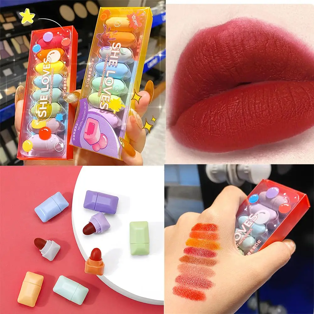 

8 шт./компл. симпатичная водостойкая помада с легкой цветопередачей в капсулах, косметика, тинт для губ