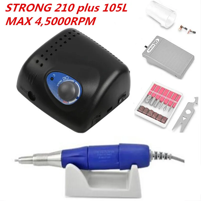 45K Authent 65W Electric Nail Drill Machine Strong 210 plus 105L  MAX 4,5000RPM 2.35mm Model Manicure Pedicure Nail File Bit