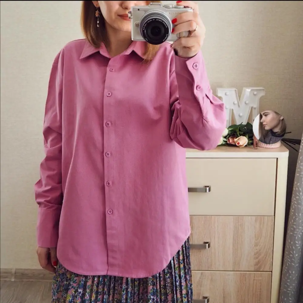 Блузка женская однотонная винтажная элегантная повседневная Свободная рубашка