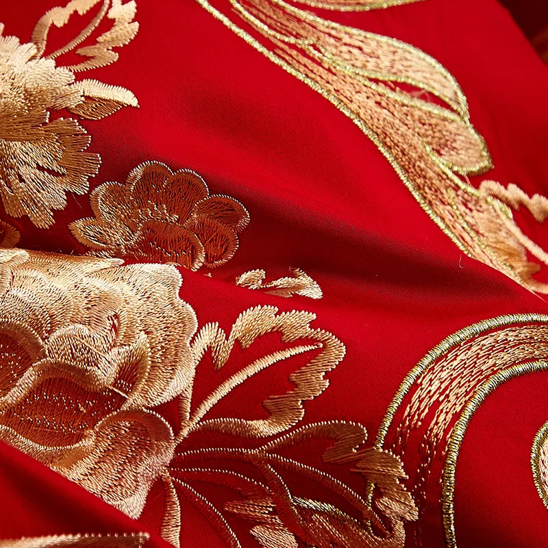 Роскошный Золотой Феникс Лун Роза вышивка Китайская свадьба 100% хлопок