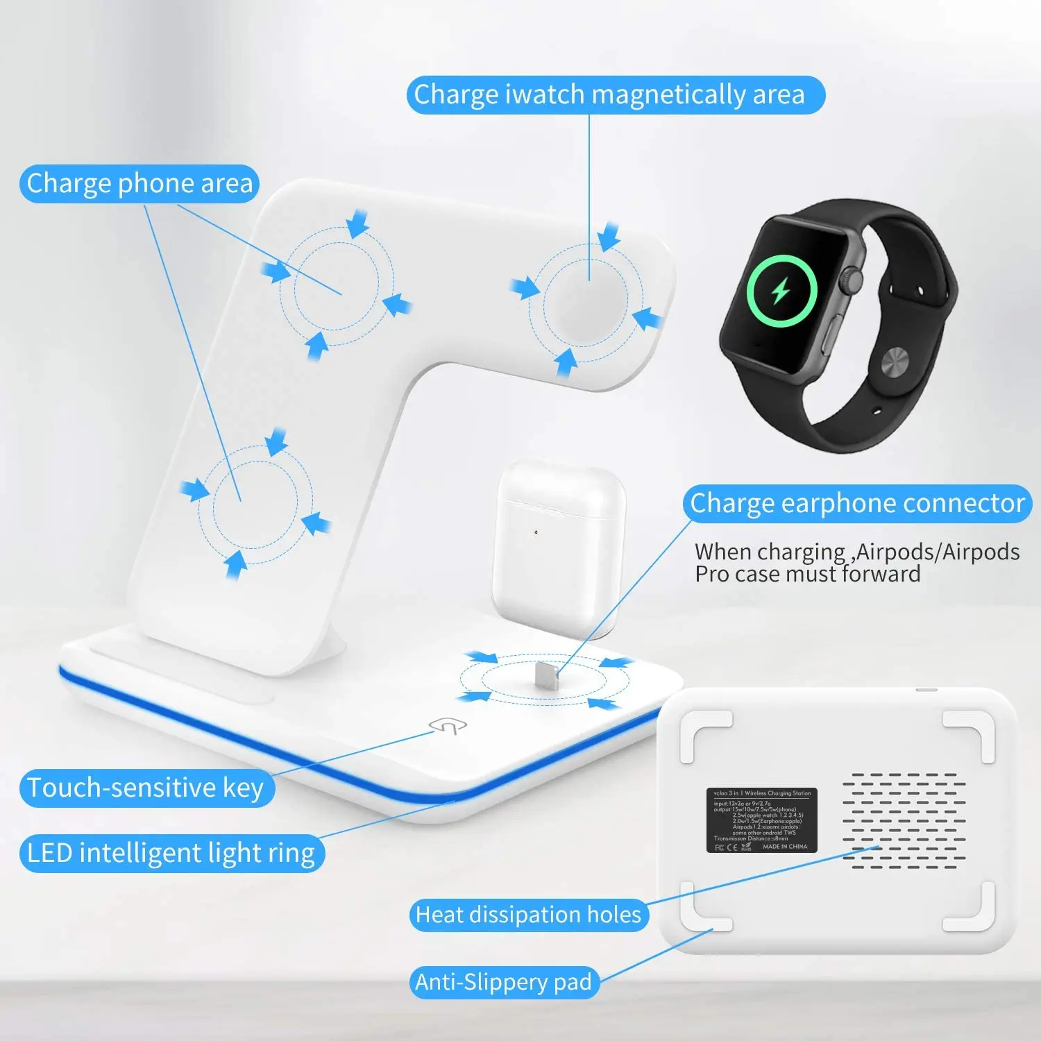 Беспроводное зарядное устройство 3 в 1 15 Вт подставка для iPhone 13 12 11 XS XR X 8