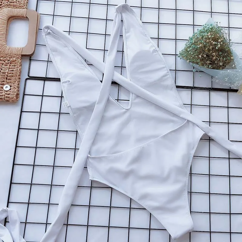 

Sexy Deep V swimwear women monokini Bandage swimsuit bathers summer Solid one-piece suits Brazilian bikini bathing suit