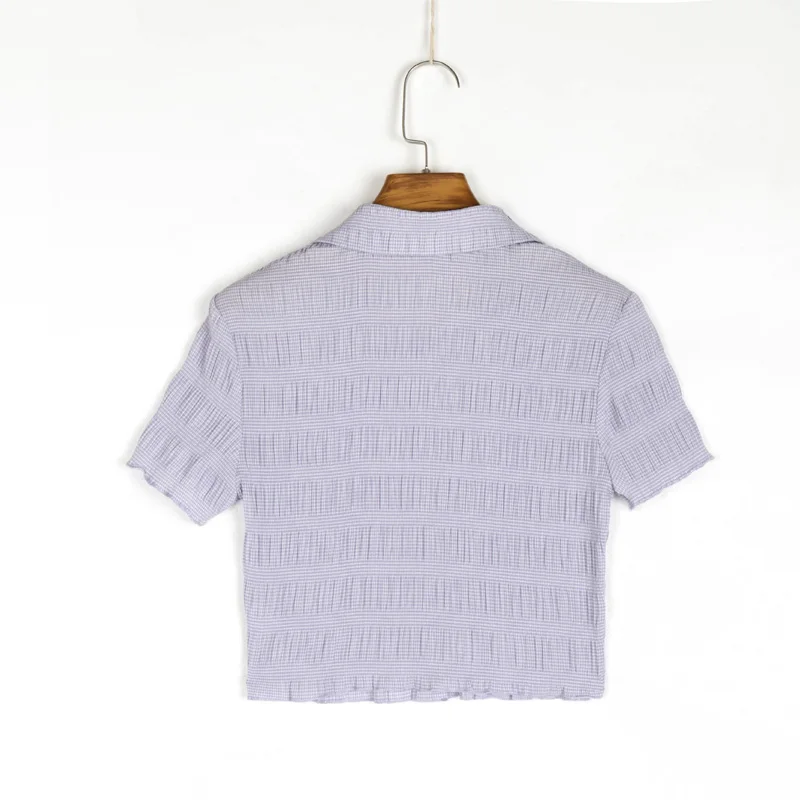 

Summer women's casual solid color lapel short-sleeved short shirt