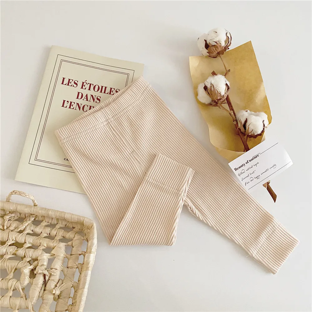 Леггинсы в рубчик для маленьких девочек штаны весенне осенние Младенцы Малыши