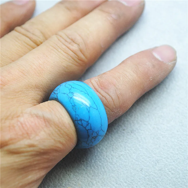 

1PC Nature Gem Stone Rings For Party Wearing Unique Jewelry Inner Hole 20MM Golden Sand And Blue Turquoise