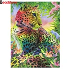 Картина с леопардовым рисунком 5D, алмазная живопись сделай сам, полноразмерная, круглая, алмазная вышивка, наборы для вышивки крестиком, Цветная Мозаика с животными, Декор