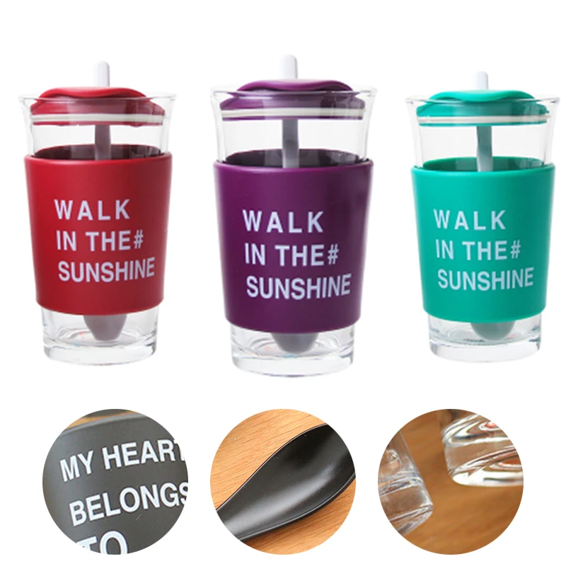 400 мл Творческий Стекло Кофе кружка с ложкой ПК Молоко Фруктовый сок Чай кружки