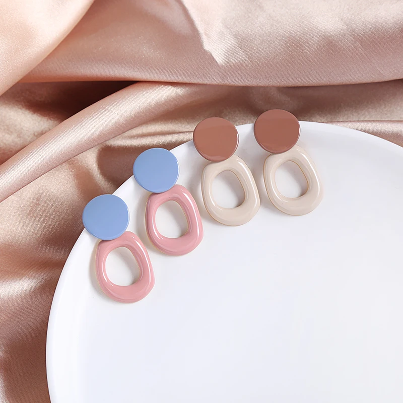 Розовый Бежевый эмаль нерегулярные геометрические круглые висячие серьги 2020