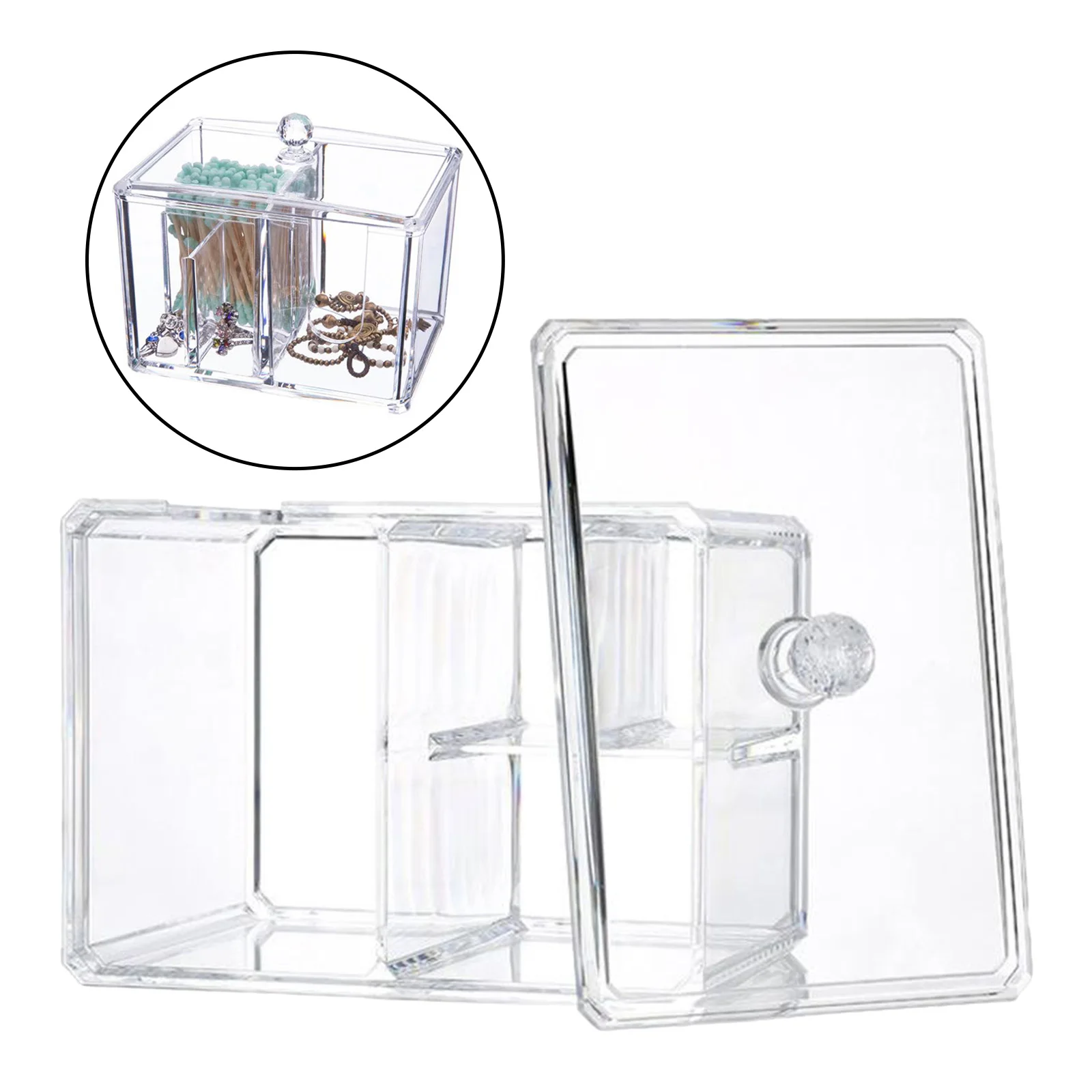 

4 Sections Cotton Pads Swab Holder Container Case with Lid Easy to use