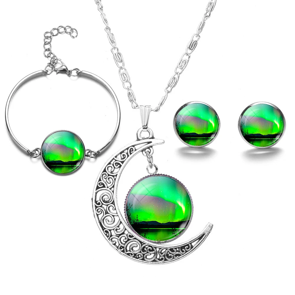 Ожерелье и серьги с кабошоном из стекла | Украшения аксессуары