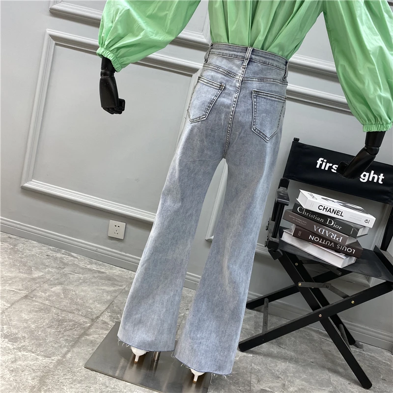

Retro Style Two Button High Waist Straight Tube Micro Lapped Pants 2021 New Casual Niche Design Long Leg Rough Edge Jeans Pants