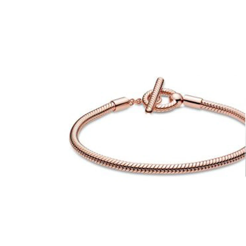 

925 Sterling Silver 2020 New Autumn T-Bar Snake Chain Bracelet Rose Gold Bracelet For Women Fit Original Charm Beads Jewelry