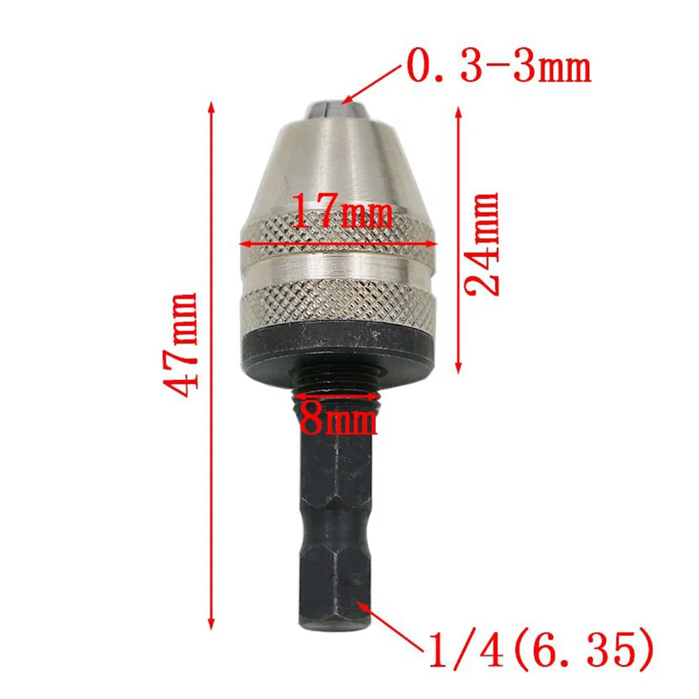 

Keyless Drill Chuck Screwdriver Impact Driver Adaptor 1/4 '' Hex Shank Drill Bit Tool Quick Change Convertor Adapter for 0.3-3mm