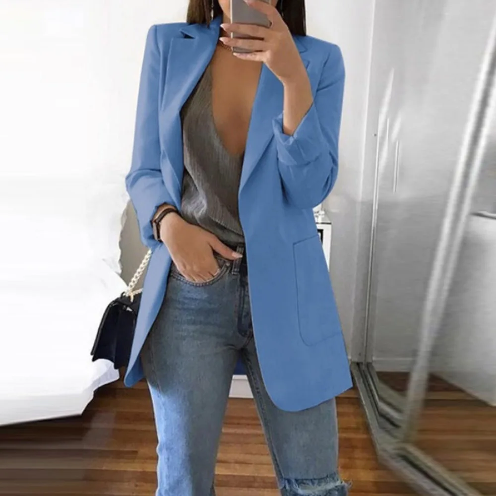 Весенний тренч для женщин длинный рукав однотонный простой с отворотом обычный