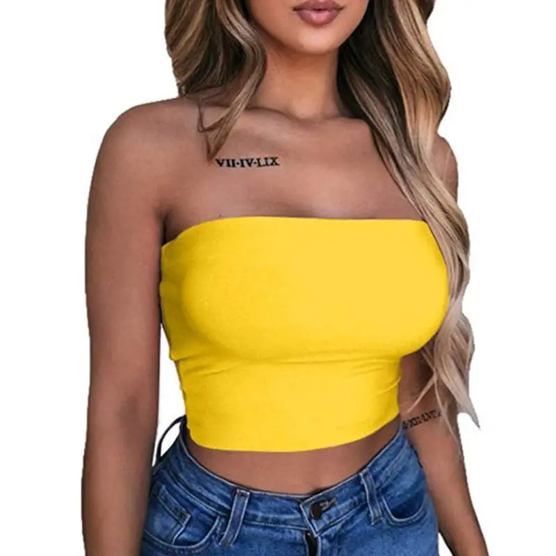 Женский летний укороченный Топ без бретелек сексуальный простой облегающий