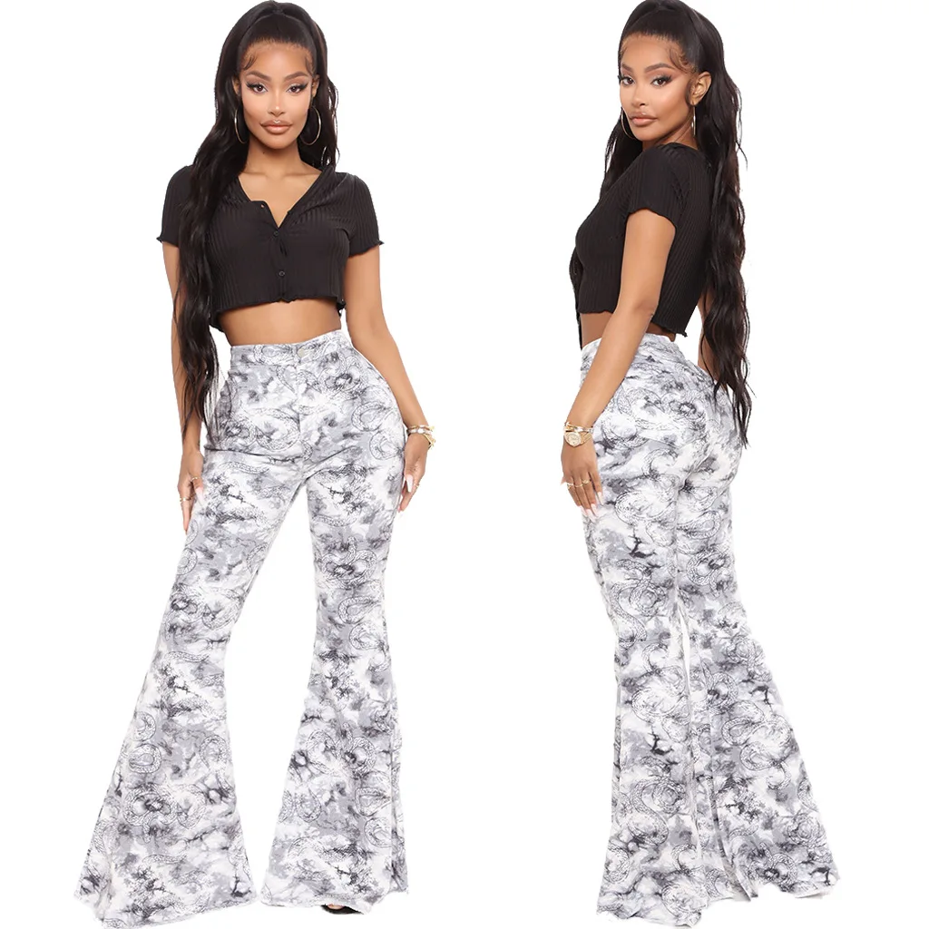 

Fashion Trendy Flare Pants Stretch Slim Jeans XL Size Trousers Plus Size Women's Jeans Y2K Pants Super Stretch Snake Print Jeans