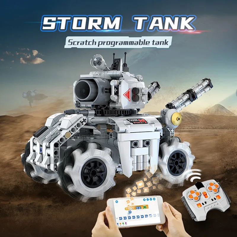 Military Series Storm Tank Programming APP Electric RC Vehicle Model 501PCS Building Blocks Brick Toys Kids Birthday Gift Set | Игрушки и