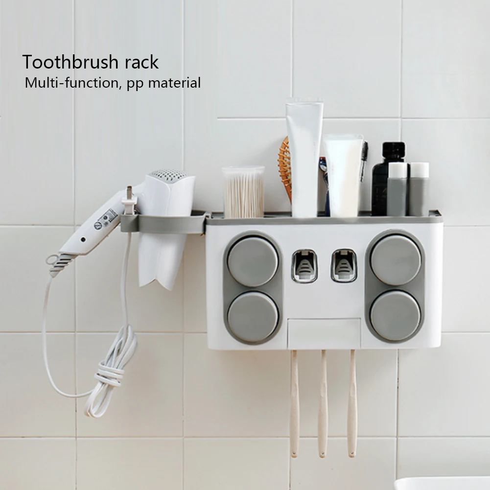 

Bathroom Set Cleanser Storage Rack Toothbrush Holder Hair Dryer Rack Toothpaste Dispenser Wall Mount Bathroom Storage Box