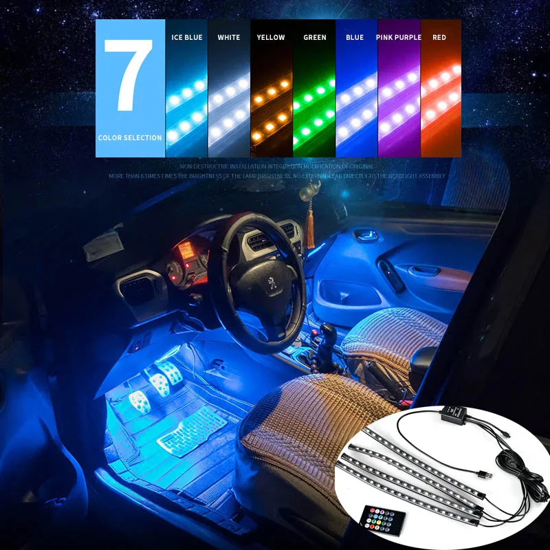 

Atmosphere Lamp Car Light Foot USB Music Control/Multiple Interior Decoration Modes Ambient Mood Lights Backlight Accessories