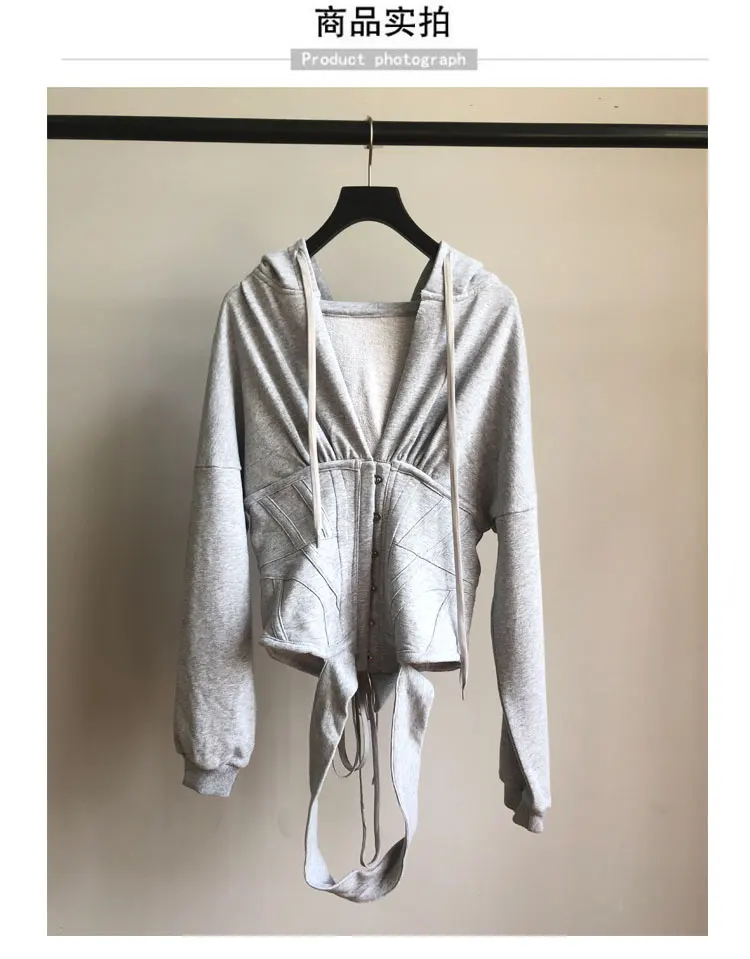 Высококачественная толстовка на молнии Женская тонкий серый корсет модная