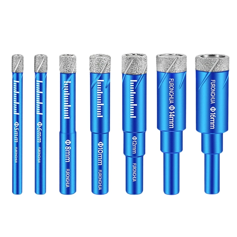 

Dry Diamond Drill Bits Set 7 PCs for Granite Ceramic Marble Tile Stone Glass, Round Shank Metric 5/6/8/10/12/14/16mm