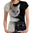 Женские футболки в стиле Харадзюку, футболки с графическим принтом кота, летние футболки с коротким рукавом и круглым вырезом, топы для женщин, 2021